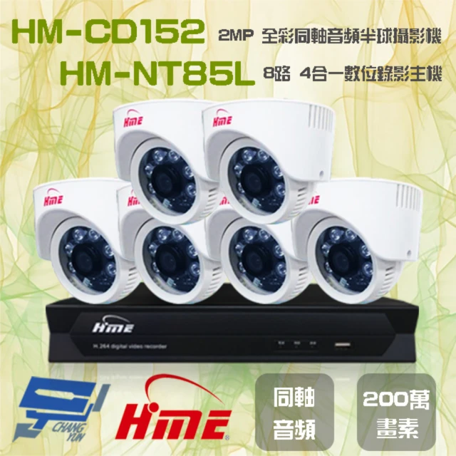 【HME 環名】組合 HM-NTX85L 8路數位錄影主機+HM-CD152 200萬畫素 同軸音頻半球攝影機*6 昌運監視器