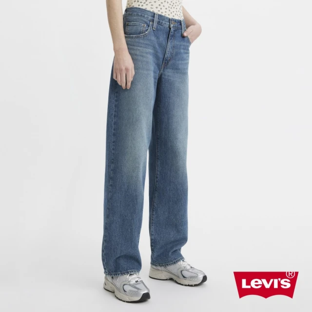 LEVIS 女款 中腰寬直筒老爹牛仔褲 / 精工漂染工藝 中淺藍色 人氣新品