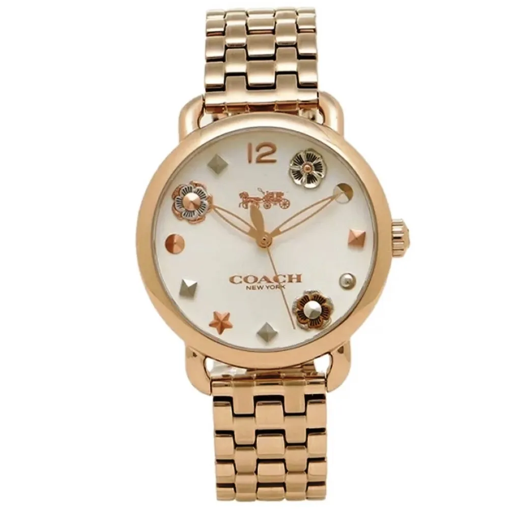 【COACH】官方授權C2 馬車系列花漾玫瑰金女錶 錶徑36mm-贈高級9入首飾盒(CO14502811)