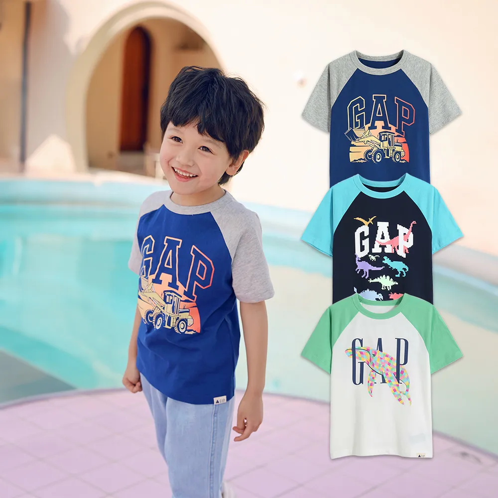 【GAP】男幼童 Logo印花插肩短袖T恤 布萊納系列-多色可選(595299&663665)