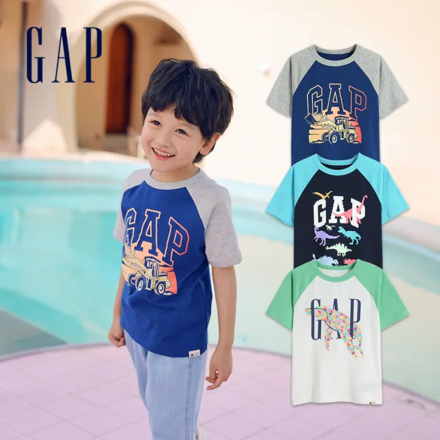 【GAP】男幼童 Logo印花插肩短袖T恤 布萊納系列-多色可選(595299&663665)