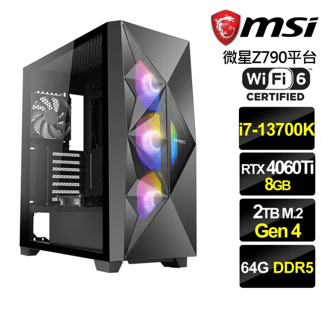 微星平台】i7十六核GeForce RTX 4060Ti{智能將軍}電競機(i7-13700K