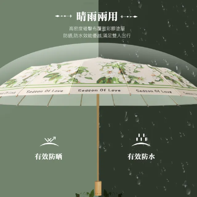 【典雅風範】復古三折16骨防曬彩膠傘(UPF50+ 遮陽傘 摺疊傘 兩用傘 手開傘 大雨傘 防風傘 雙人傘)
