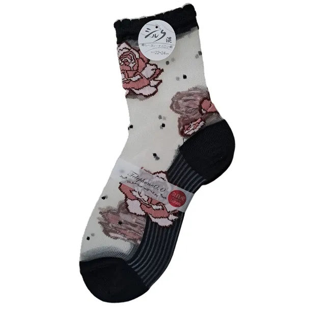 【COMBO!】日本製奈良產頂級親膚舒適真絲透膚襪 絲綢玻璃襪 透視桑蠶絲襪 刺繡透明襪子(黑色)