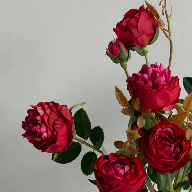 【花意空間】古典紅庭園玫瑰仿真花 2株一組(永生花 人造花 假花)