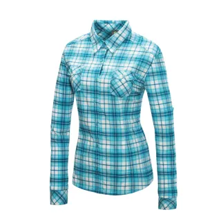 【Mountneer 山林】女 彈性抗UV格子長袖襯衫《海洋綠》31B06/薄襯衫/防曬襯衫(悠遊山水)