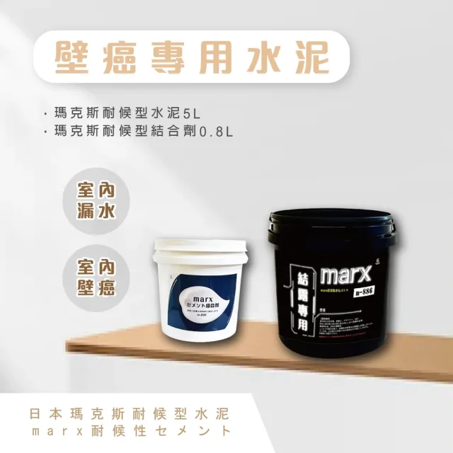 【台灣雞絲頭】日本瑪克斯耐候型水泥5L - 壁癌用 + 專用結合劑0.8L(水泥+結合劑_漏水、壁癌修復專用)