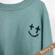 【betty’s 貝蒂思】緹花笑臉小口袋寬版毛衣(藍綠色)