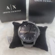 【A|X Armani Exchange】AX Armani Exchange AX 金框 三眼 黑色皮革錶帶 智能計時 AX1818 男錶(母親節)