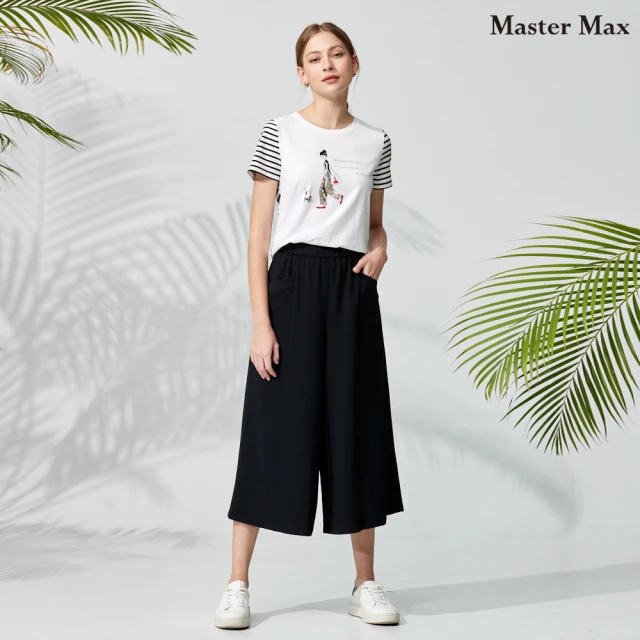 【Master Max】整件彈性接袖插圖燙鑽短袖上衣(8317118)