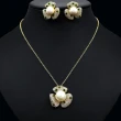 【Jpqueen】貴婦必備花朵珍珠閃耀鋯石垂墜耳環項鍊2件組戒指(2款可選)