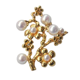 【Jpqueen】高冷梅花珍珠女士氣質名媛胸針別針(金色)