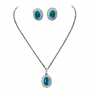 【Jpqueen】如夢幻影閃耀鋯石耳環項鍊2件組(2款4色可選)