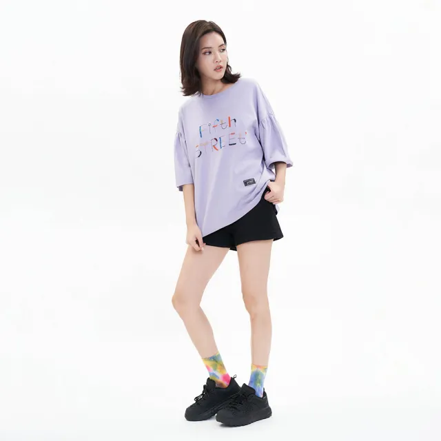 【5th STREET】女裝 短t 短袖 上衣 t恤 TEE 寬版 logo 紫色(570944)