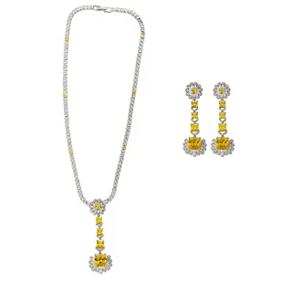 【Jpqueen】完美姿態閃耀鋯石垂墜耳環項鍊2件組(3色可選)