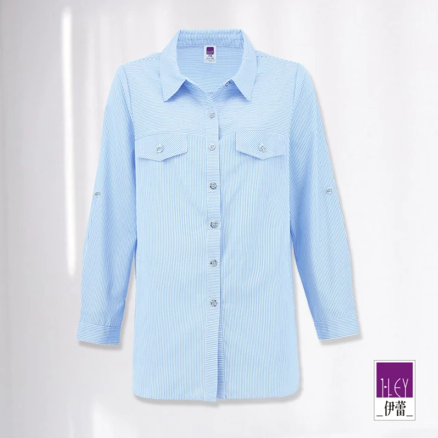 【ILEY 伊蕾】都會藍白條紋長版襯衫上衣(淺藍色；M-XL；1231011518)