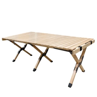 【PolarStar 桃源戶外】櫸木蛋捲桌-120cm 23-23033(戶外.露營.折疊桌.露營桌.鋁捲桌.置物架)