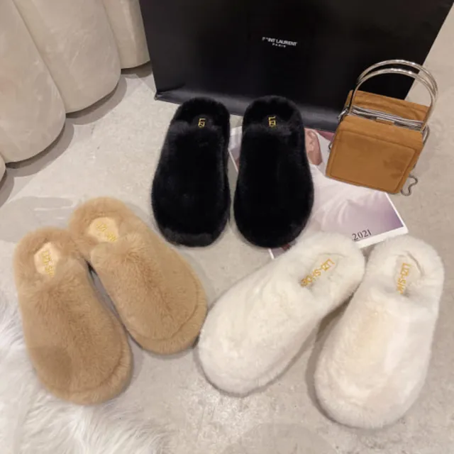 【baibeauty 白鳥麗子】舒適素面毛毛厚底穆勒拖鞋(居家外出兩穿)