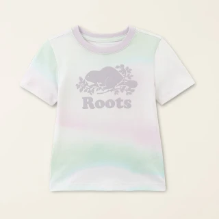 【Roots】Roots小童-繽紛花卉系列 渲染海狸經典短袖T恤(綠色)