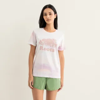 【Roots】Roots女裝-繽紛花卉系列 渲染海狸經典短袖T恤(粉色)