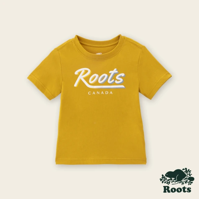 【Roots】Roots小童-繽紛花卉系列 漸層文字短袖T恤(黃色)
