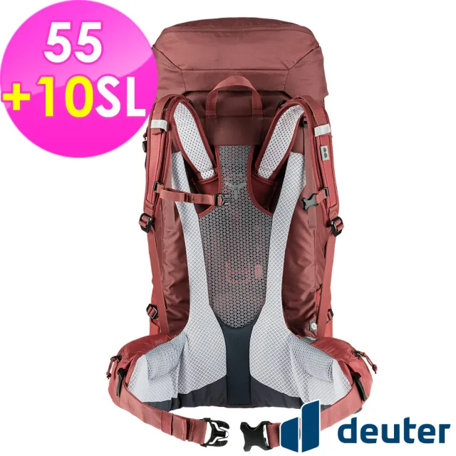 【deuter】FUTURA AIR TREK網架直立式透氣背包55+10SL(3402221紅/戶外露營/休閒健行/旅行/登山包/窄肩款)