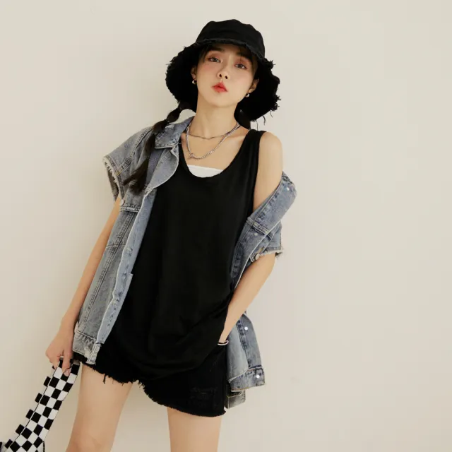 【OB 嚴選】純棉素色不收邊無袖長版上衣 《AB18845》