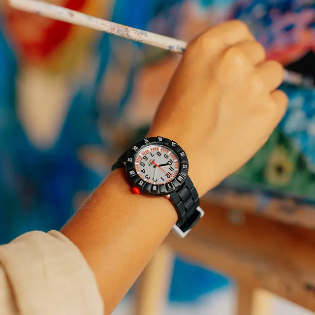 【Flik Flak】兒童手錶 SKETCH IN BLACK 兒童錶 瑞士錶 錶(36.7mm)
