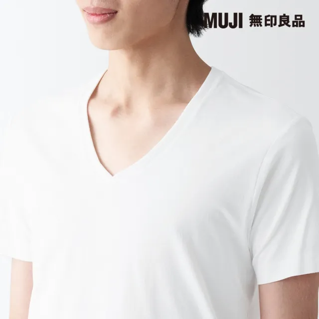 【MUJI 無印良品】男棉質無側縫天竺V領短袖T恤(白色)