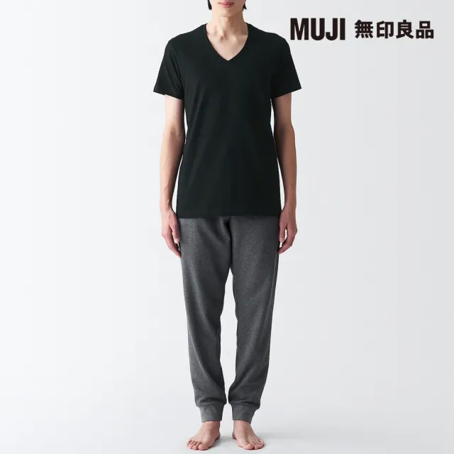 【MUJI 無印良品】男棉質無側縫天竺V領短袖T恤(共2色)