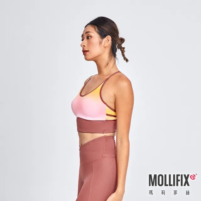 【Mollifix 瑪莉菲絲】低強度漸層美背BRA TOP、瑜珈服、無鋼圈、開運內衣(暖陽橘)