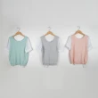 【CUMAR】甜美系雪紡蝴蝶結綁帶拼接袖短袖針織衫(粉 綠 灰/魅力商品)