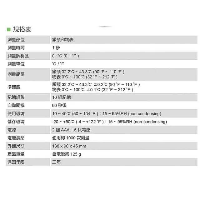 【polygreen 沛綠康】紅外線體溫計KI-8280(額溫槍)