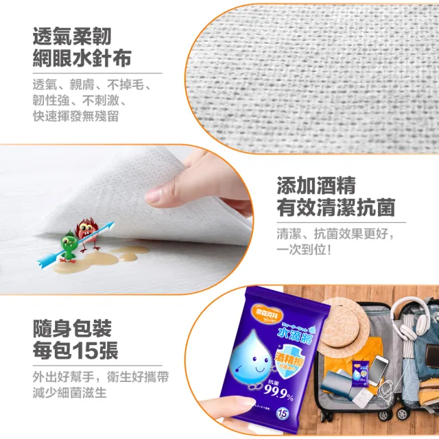 【奈森克林】台灣製造水滴將酒精擦抗菌濕巾(15抽/包；共12包)