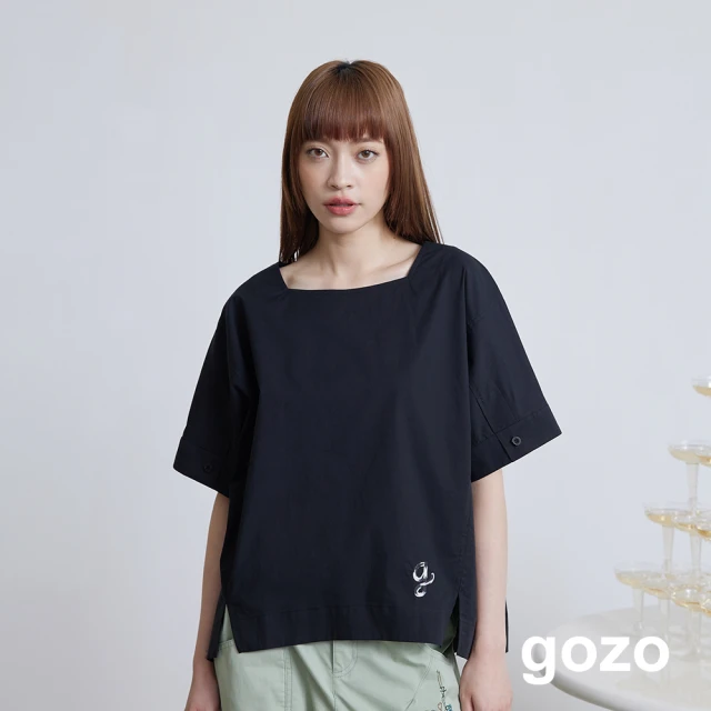 【gozo】g繩股繡花方領寬版上衣(兩色)
