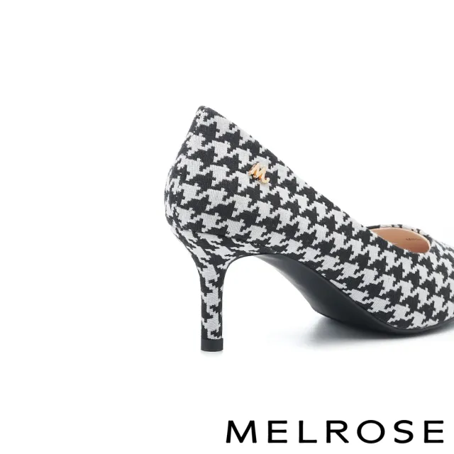 【MELROSE】美樂斯 質感簡約M字金屬飾釦布面尖頭高跟鞋(黑白)