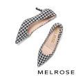 【MELROSE】美樂斯 質感簡約M字金屬飾釦布面尖頭高跟鞋(黑白)
