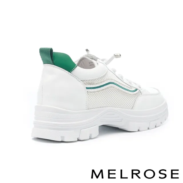 【MELROSE】美樂斯 潮流魅力水鑽網布拼接牛皮厚底休閒鞋(白)