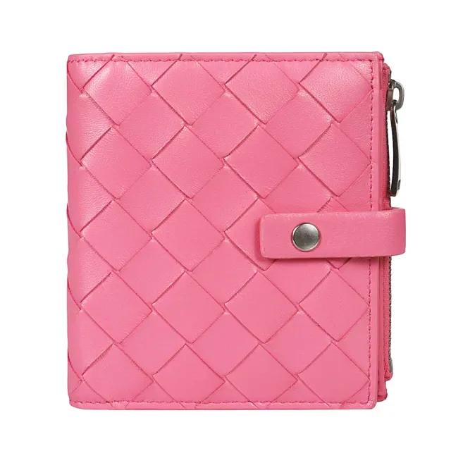 【BOTTEGA VENETA 寶緹嘉】600270 經典編織扣式拉鍊零錢中短夾(粉色)