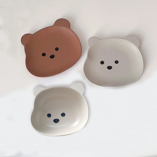 【戀戀家居】3入組陶瓷熊熊餐盤+餐碗組(雙色6吋盤各1+白色6吋碗)