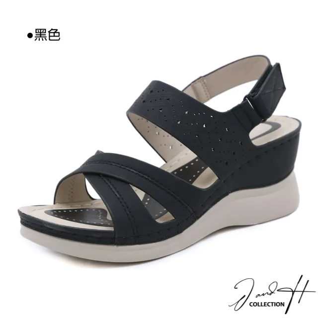 【J&H collection】時尚雕花鏤空黏貼厚底涼鞋(現+預  藍色 / 黑色)