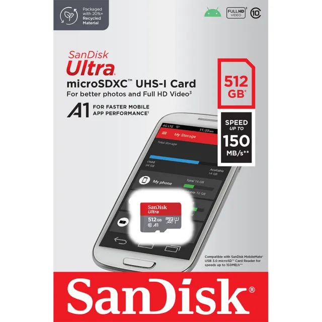 【SanDisk 晟碟】512GB microSDXC Ultra 150MB/s SDXC U1 A1 記憶卡 公司貨