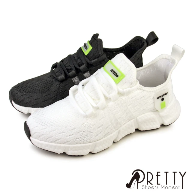 【Pretty】女 小白鞋 休閒鞋 運動鞋 懶人鞋 輕量 綁帶 直套式(白色、黑色)