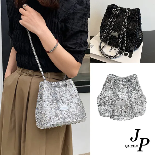 【Jpqueen】新潮亮片斜肩側肩手提女用水桶包(2色可選)