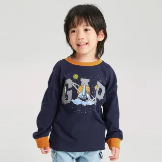 【GAP】男幼童裝 Logo純棉圓領長袖T恤-藏藍色(753648)