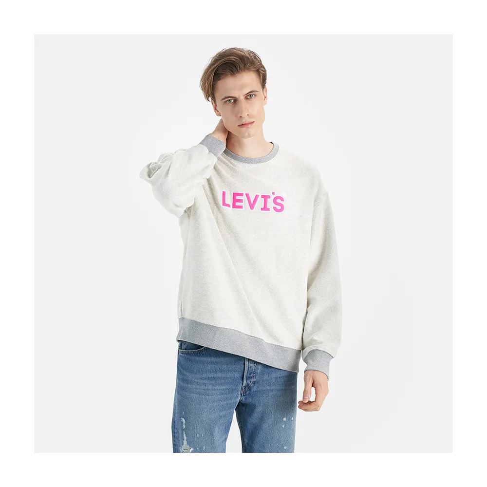 【LEVIS 官方旗艦】男款 寬鬆版重磅大學T / 絨面Logo / 400GSM厚棉 熱賣單品 38712-0169