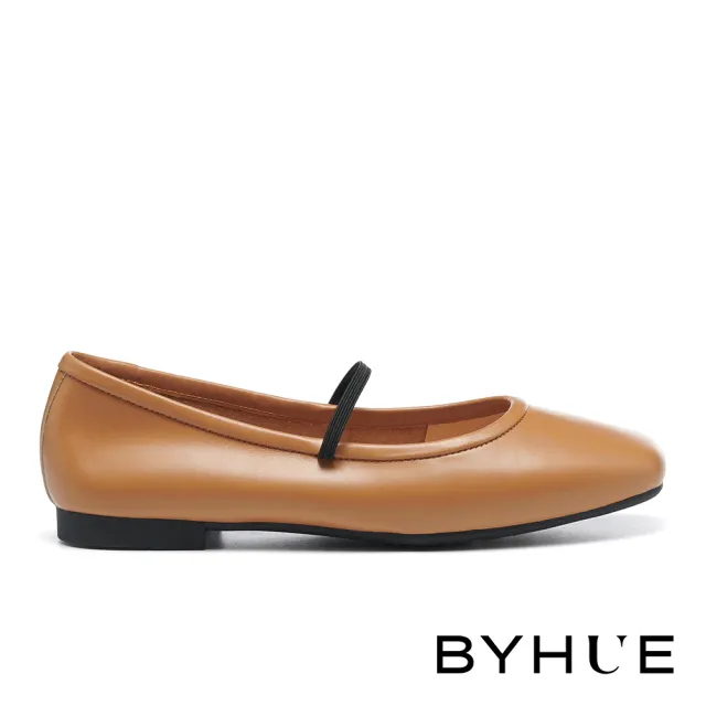 【BYHUE】簡約純色繫帶方頭瑪莉珍軟芯Q底平底鞋(棕)