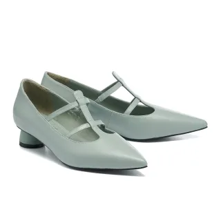 【BYHUE】氣質純色魚骨繫帶羊皮軟芯尖頭低跟鞋(綠)