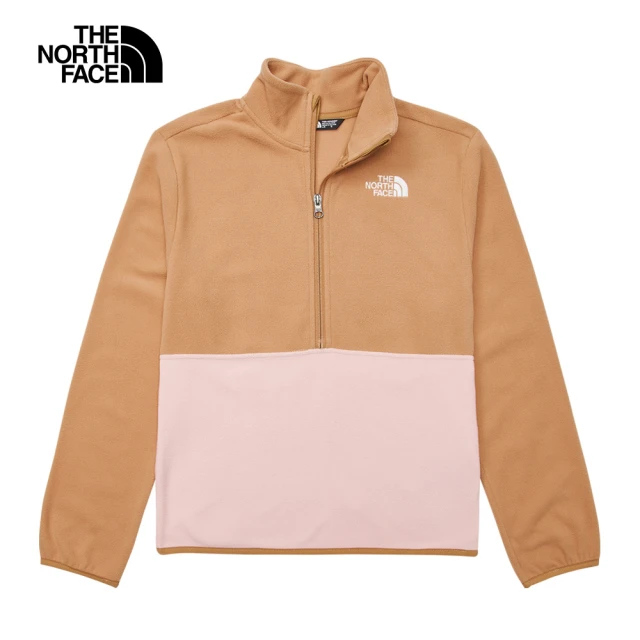 The North Face 官方旗艦 北面兒童棕粉拼接保暖半拉鍊抓絨衣｜84L9I0J