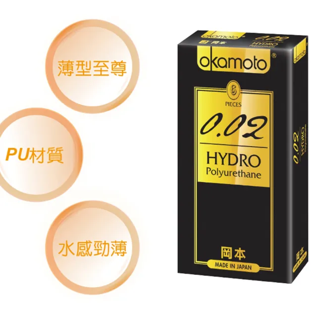 【okamoto 岡本】002 HYDRO水感勁薄保險套6入(PU保險套)